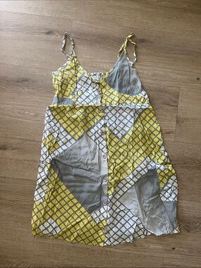 Lost Yellow and Gray Geometric Button-Front Midi Dress